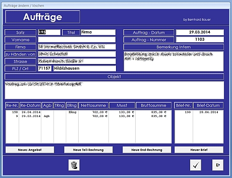Photo: Maske Auftrag verwalten des Programmes